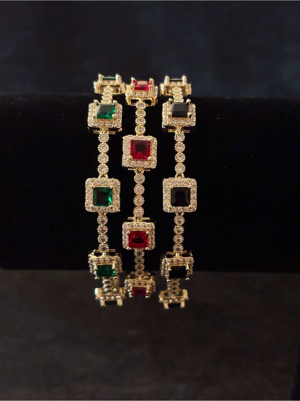 3mm Yellow Gold Princess-Cut CZ Halo Bracelets 8in. - Picture 6 of 8